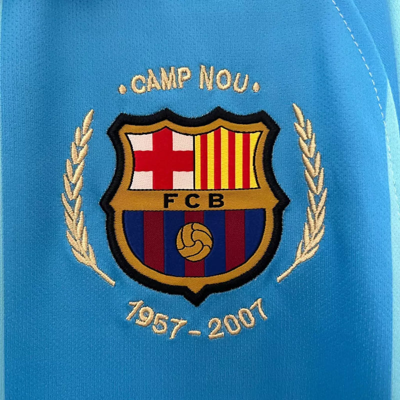 Camisa II Barcelona Away 2007/2008 Retrô Nike - Azul Celeste